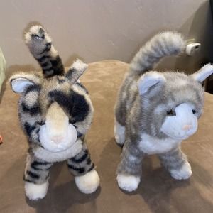 SET OF TWO Bass Pro Shop Standing Tabby Cats 9" Plush Realistic Stuffed Animal